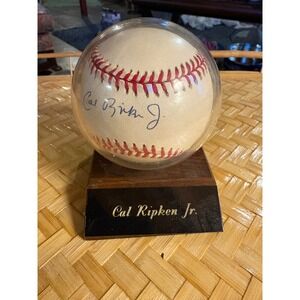 Cal Ripken Jr Signed Baseball Official League Rawlings Wood Display Stand